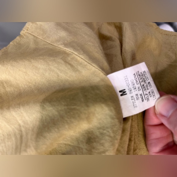 Movint linen 3/4 sleeves back button high neck mini dress mustard color - Picture 5 of 6